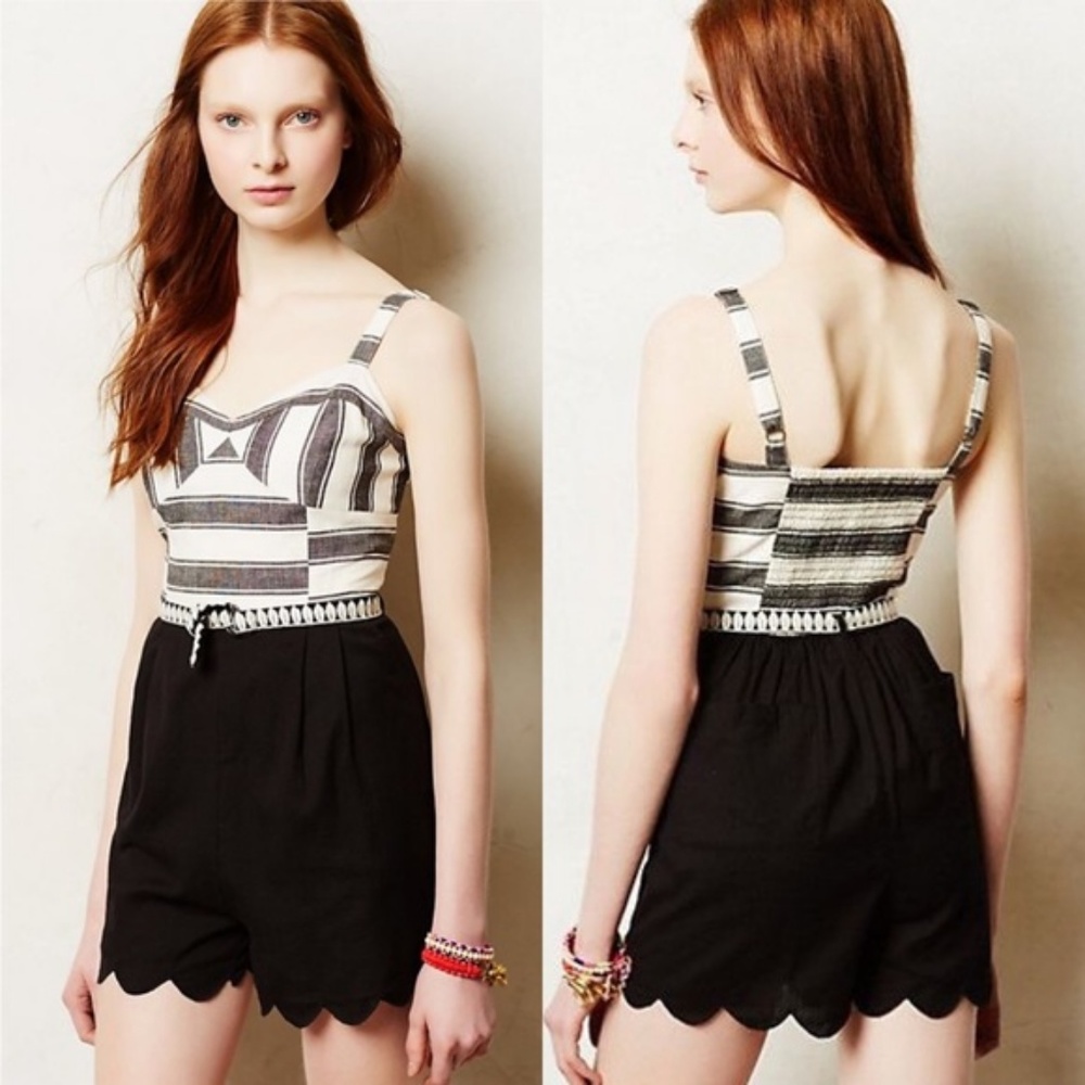 Anthropologie Mermaid Niagara Black Scallop Romper